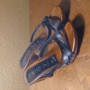 Womens wooden heels with black straps